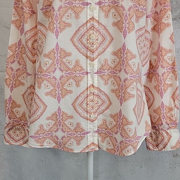 J. Crew button-down shirt in abstract print pinks and creme Women's Size S - Picture 3 of 11